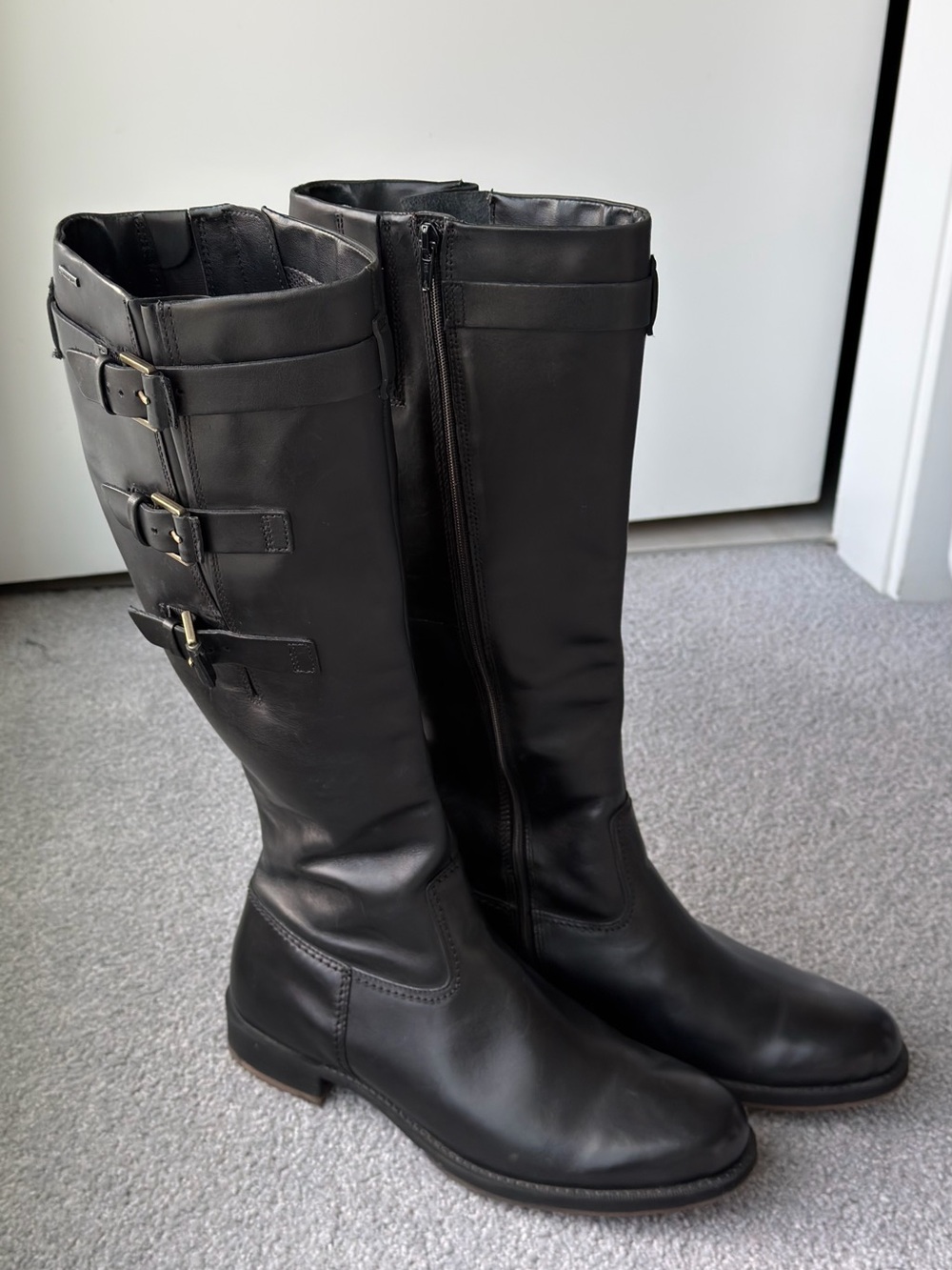 Ecco Black Leather Over-the-Knee Buckle Boots